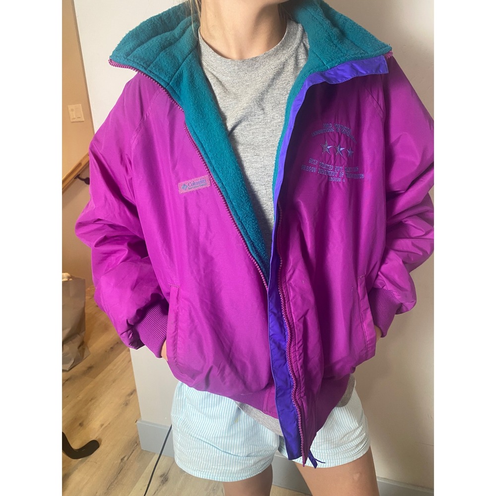 Vintage 90s Columbia Sportswear Purple Teal Fleece Lined Windbreaker Jacket  XL